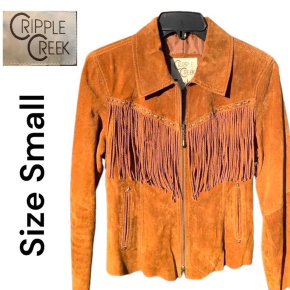 Cripple creek leather suede fringe western jacket leather lacing RTL $395 S VGUC - Picture 2 of 10
